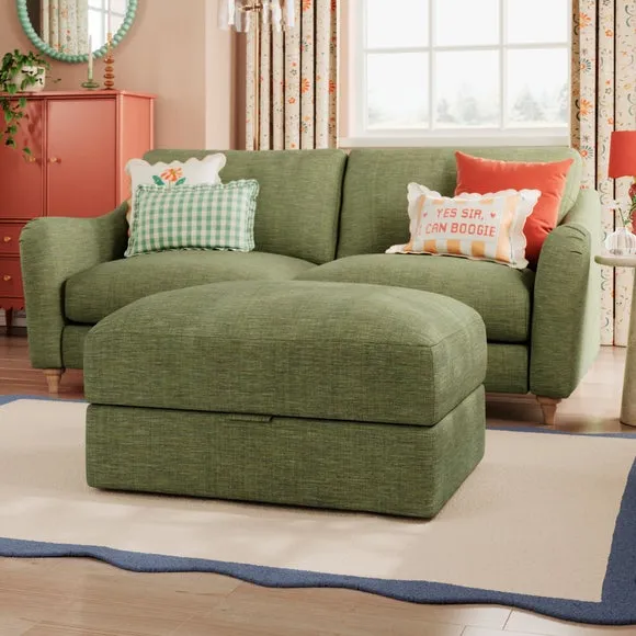 Hattie Slub Faux Linen Storage Footstool 1