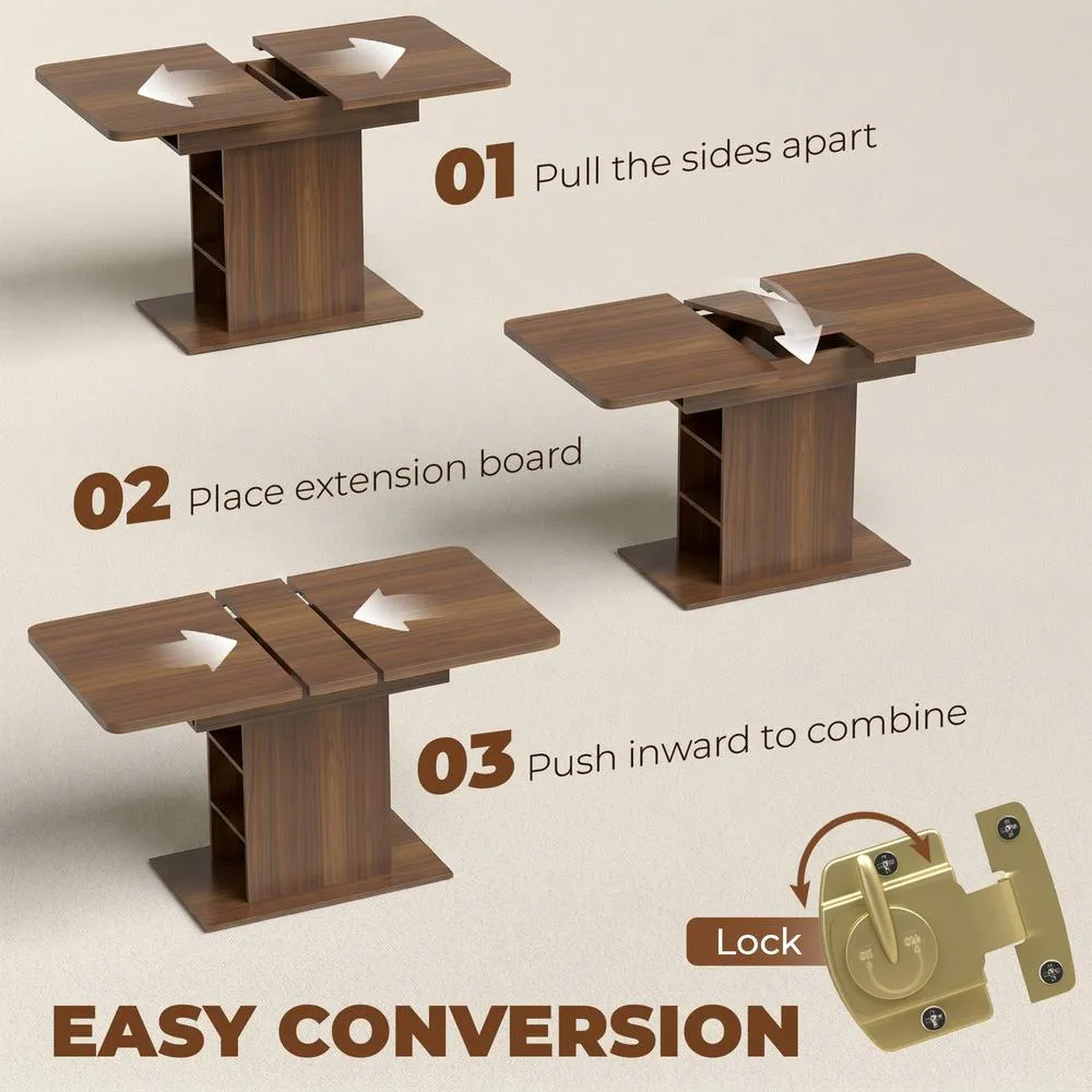 HOMCOM Extendable Dining Table for 4-6, Kitchen Table with Shelves, Walnut in Brown 6