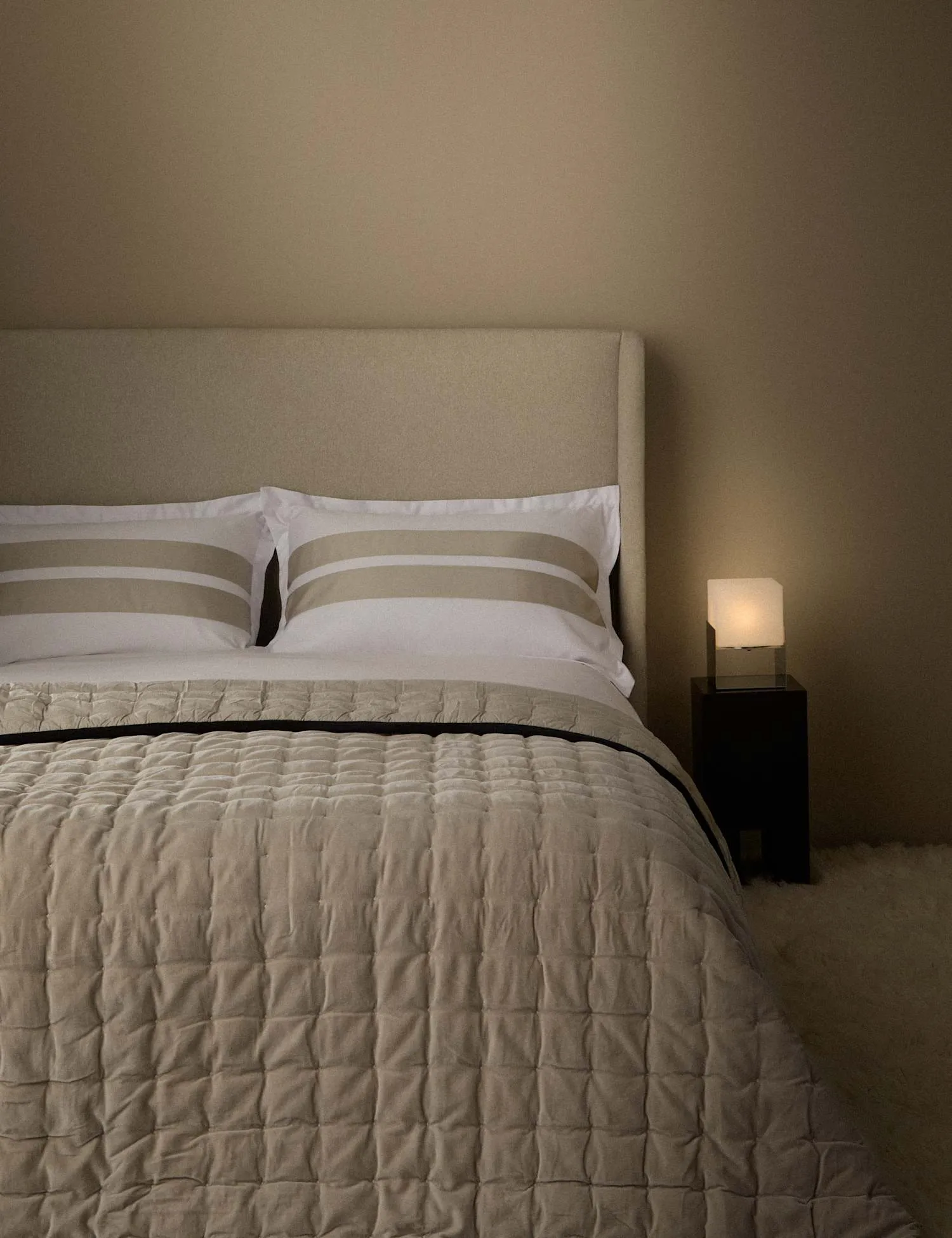 M&S Pure Cotton Velvet Quilted Bedspread Taupe