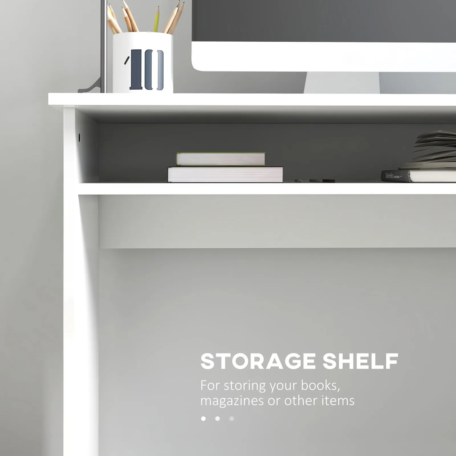 HOMCOM Computer Desk Writing Table Study Workstation Storage in White 4