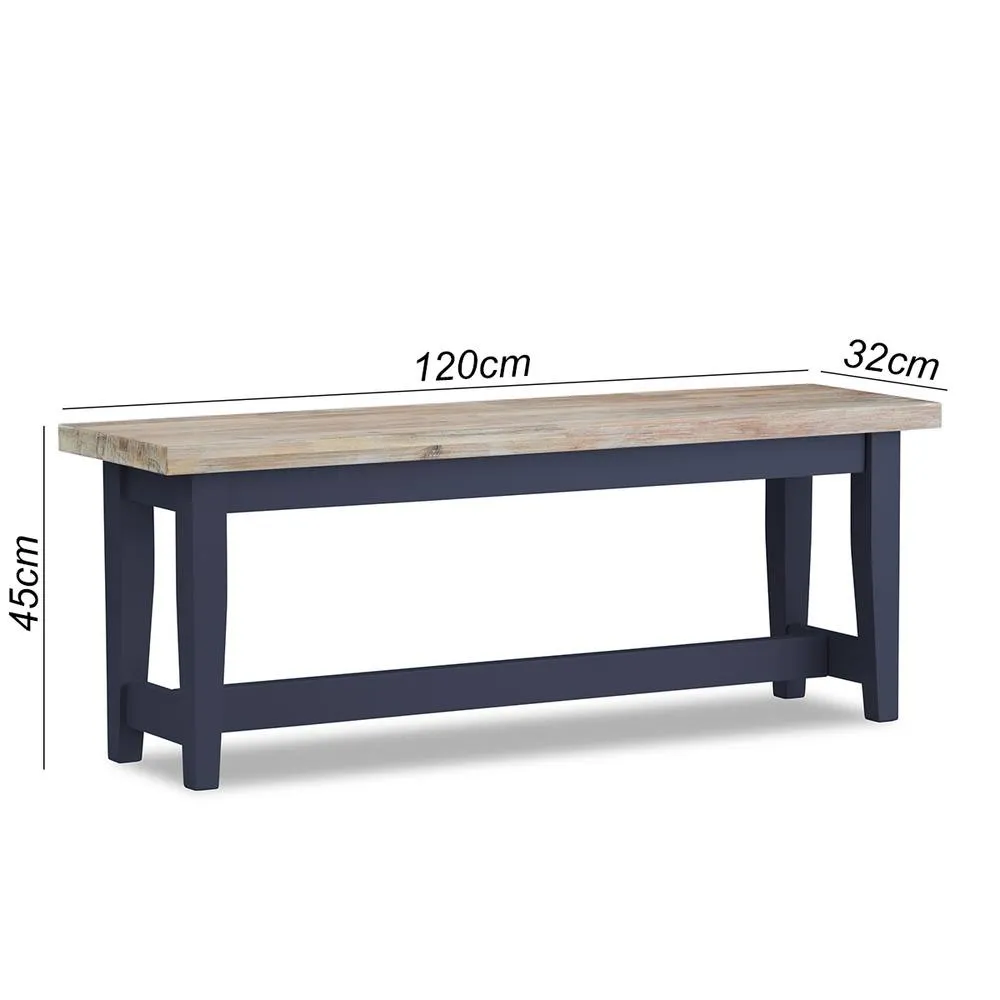 Statement Furniture Florence Solid Acacia Hardwood Dining Bench 120cm in Navy 2