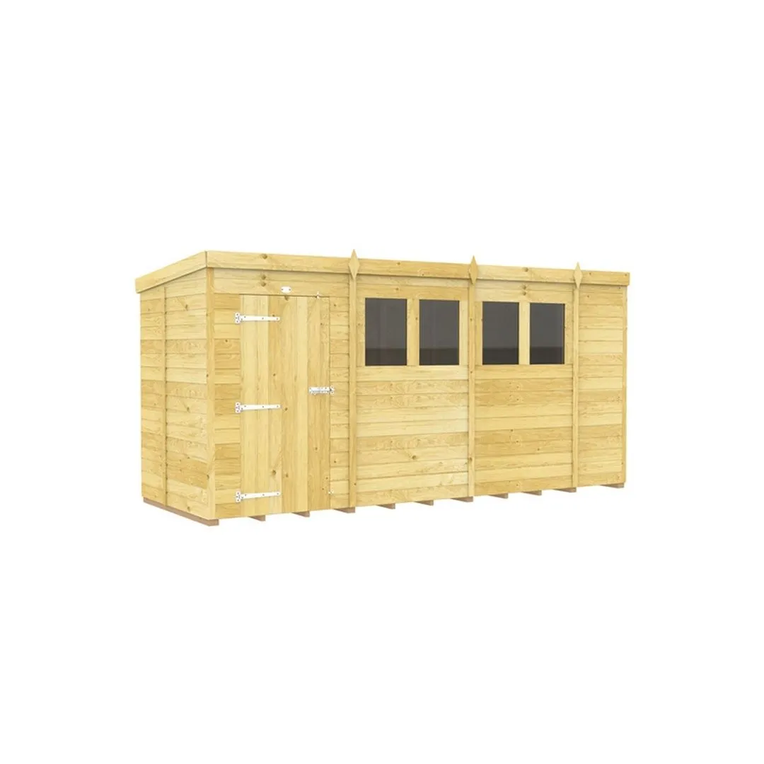 Buttercup Farm 14 x 5 Feet Pent Shed - Single Door W/ Windows - L147 x W417 x H201 cm in Brown 2