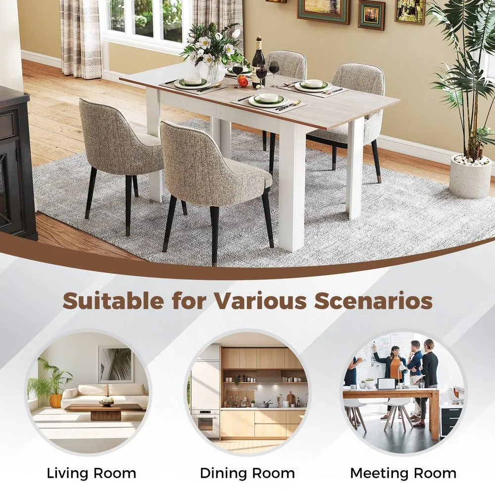 Costway Extendable Wooden Dining Table 120-158cm Modern Kitchen Table in White 5