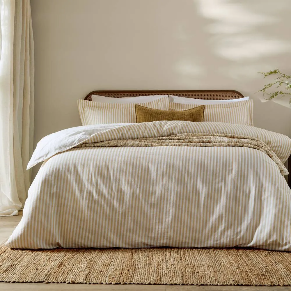 Yard Hebden Striped 100% Cotton Duvet Cover Set in Yellow