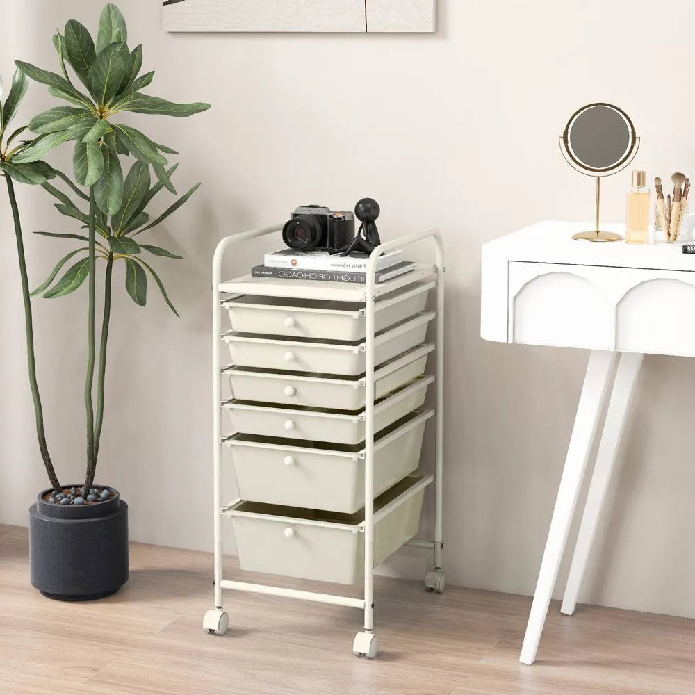 Costway 6-Drawer Rolling Storage Cart Mobile Utility Cart in White 2