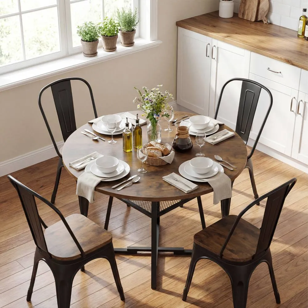 Costway 120 CM Dining Room Table Round Dining Table for 4-6 in Brown 6