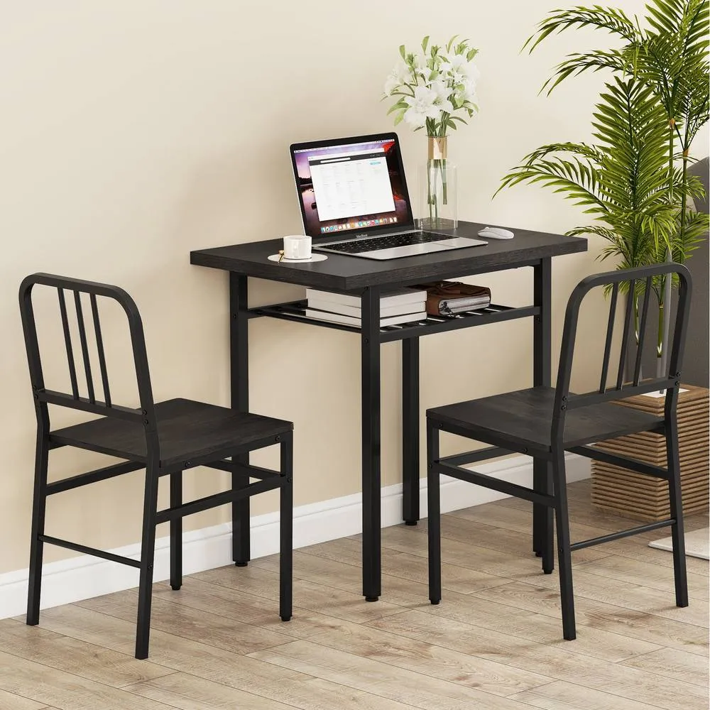 Costway 3-Piece Dining Table Set Rectangular Kitchen Table & 2 Chairs-Gray in Grey
