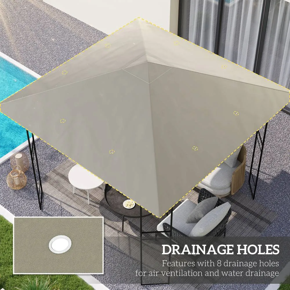 OUTSUNNY 3x3 m Gazebo Canopy Replacement Cover with Drain Holes, Light Grey 4
