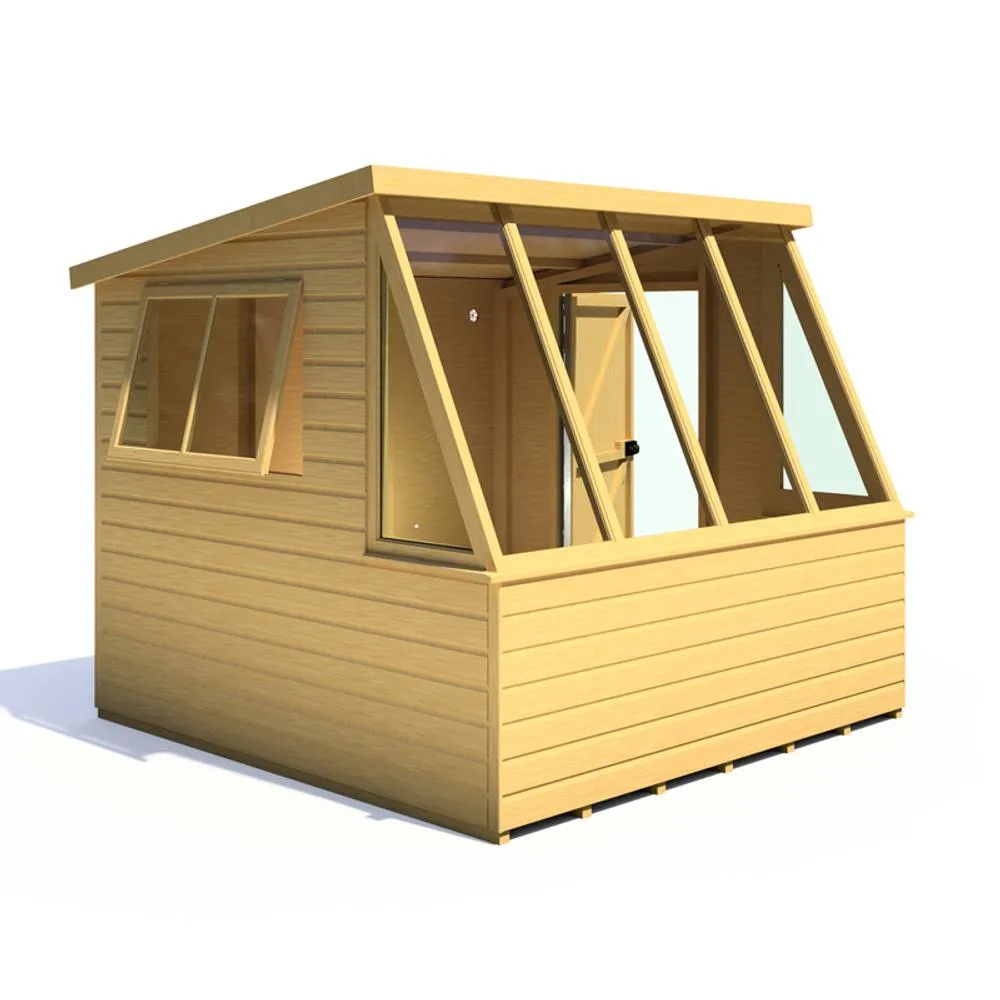 Shires Iceni 8x8' Potting Shed Pre Hung Doors with Opening Glass Side Window in Brown 5