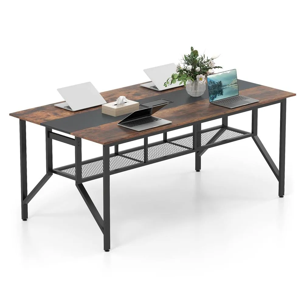 Costway 180 CM Wooden Conference Table Industrial Meeting Table for 6-8 People in Black