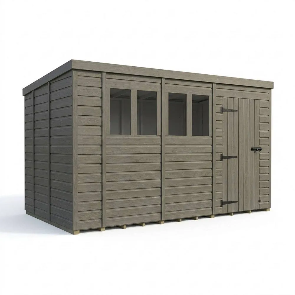 Buttercup Farm 14ft x 9ft Composite Pent Garden Shed Single Door With Windows in Grey