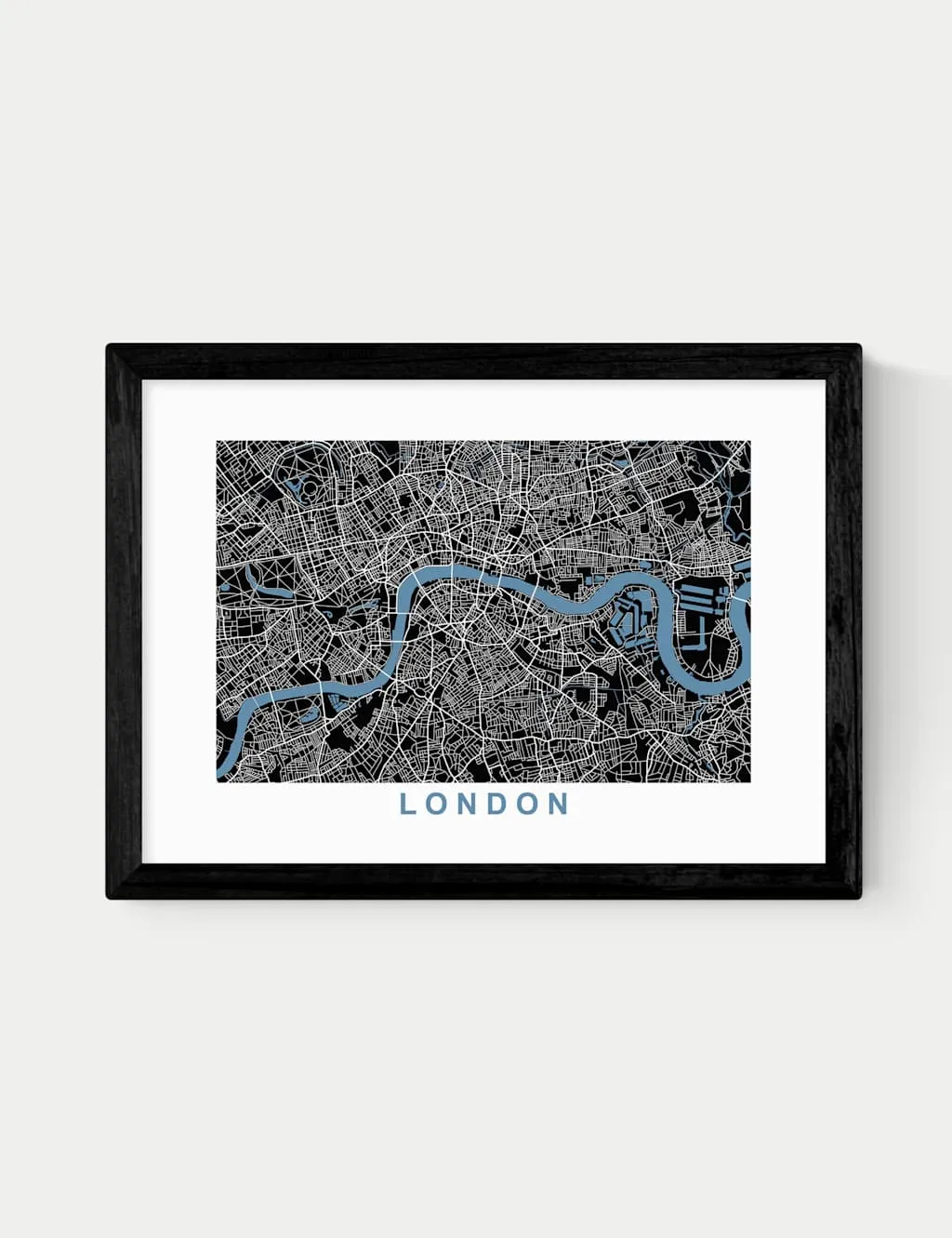 East End Prints London Map Negative Framed Art Print Black