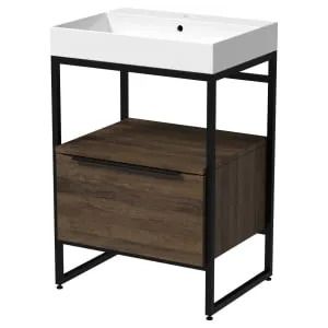 Wickes Rimini Vintage Oak Black Frame Freestanding Vanity Unit & Basin - 850 x 600mm