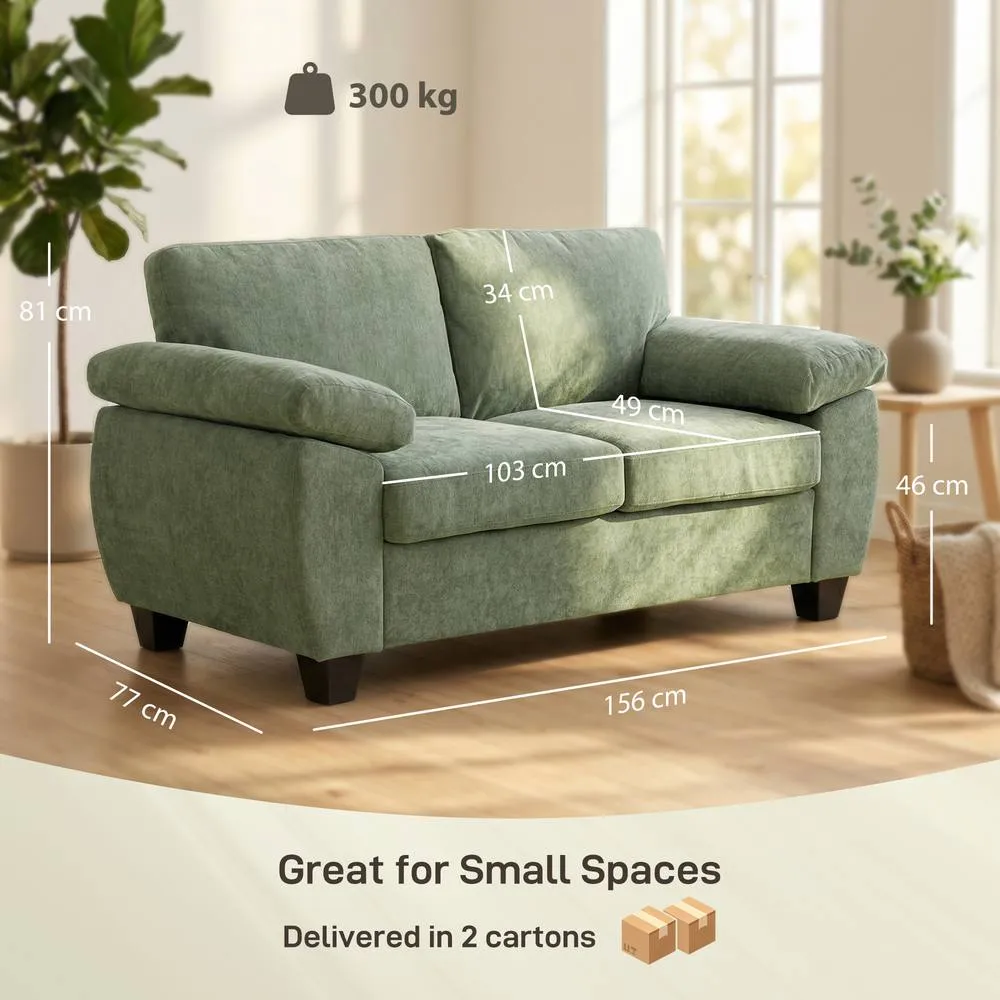 HOMCOM 2 Seater Sofa, Chenille Small Sofa with Spring Cushions in Dark Green 3