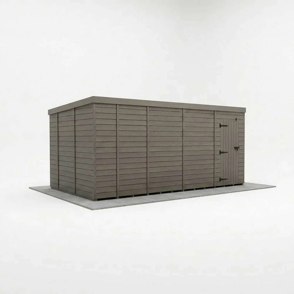 Buttercup Farm 17ft x 10ft Composite Pent Garden Shed Single Door No Windows in Grey