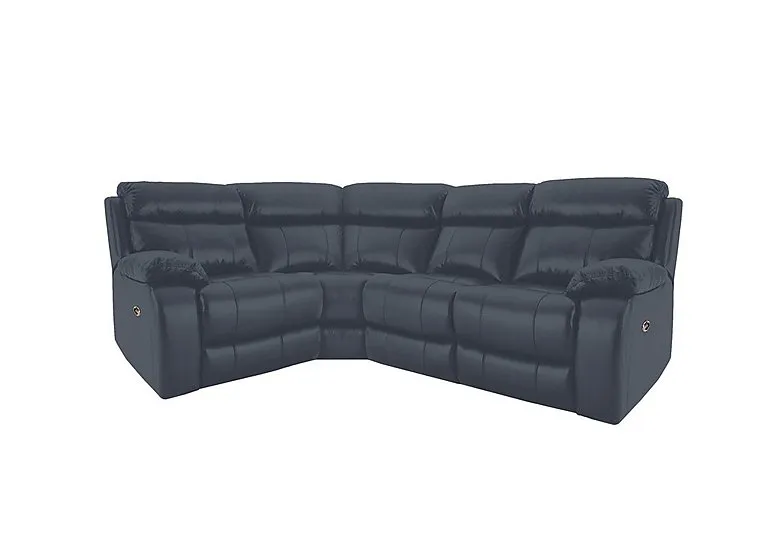 Moreno Small Leather Power Recliner Left Hand Facing Corner Sofa with Power Headrests - BV Ocean Blue