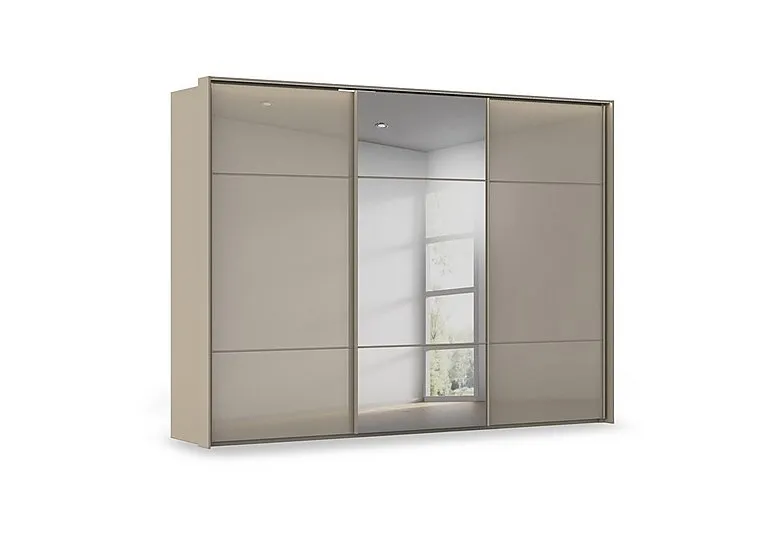 Haven 310cm 3 Door Slider Wardrobe with 2 Glass Doors, 1 Mirror Door and Lights