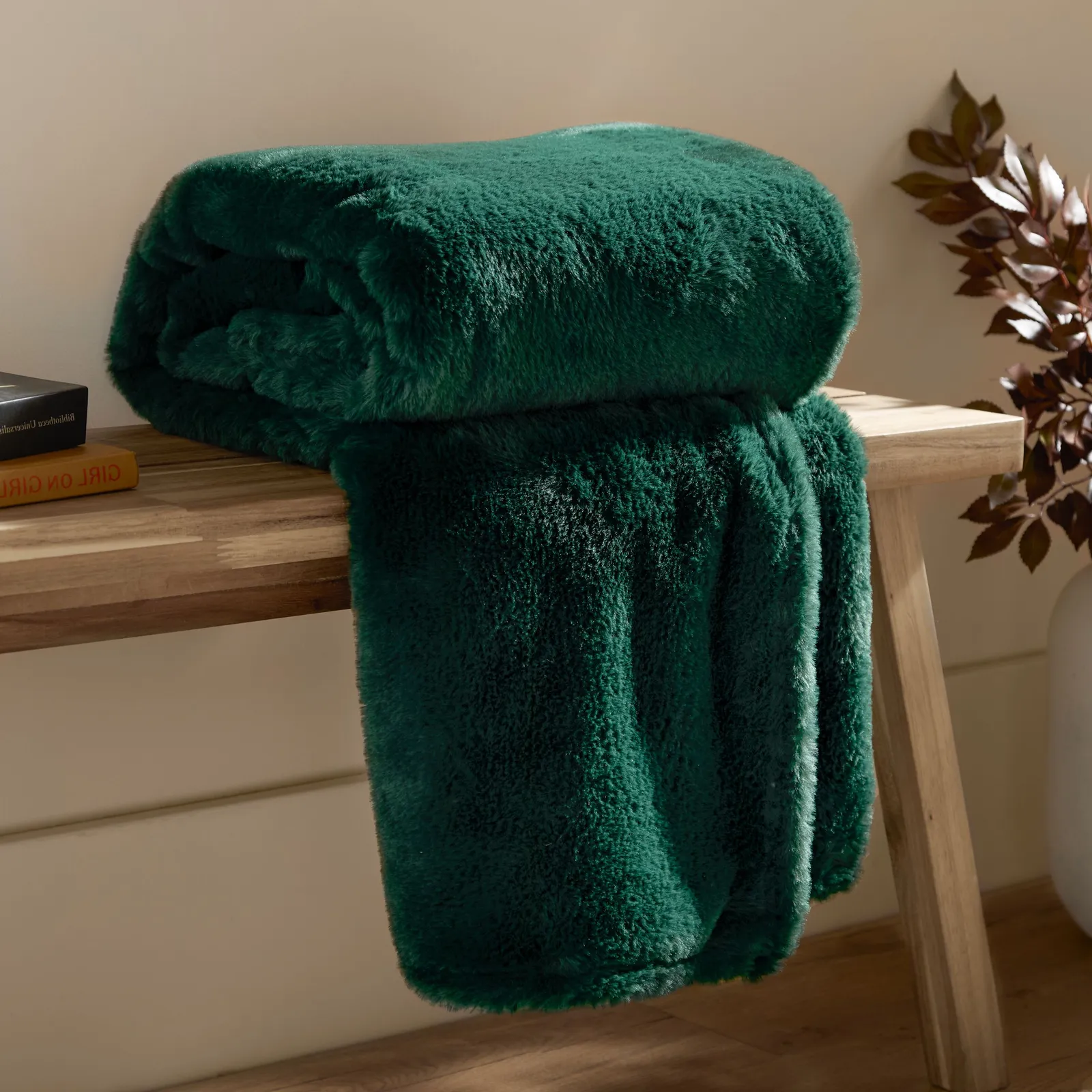 Furn Kallu Reversible Faux-Fur Throw in Green