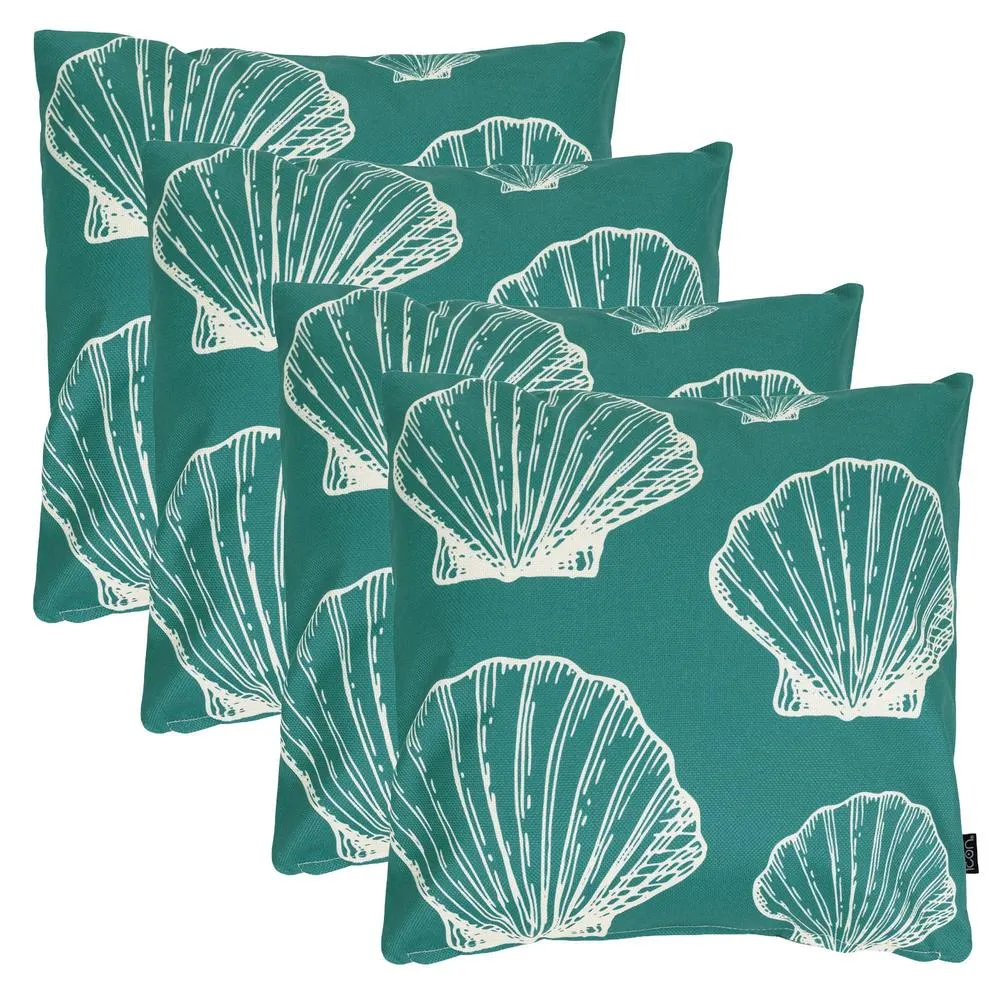 icon 4 Pack Cushion 43x43 Kyoto Fabric, Large Sea Shell in Bottle Green