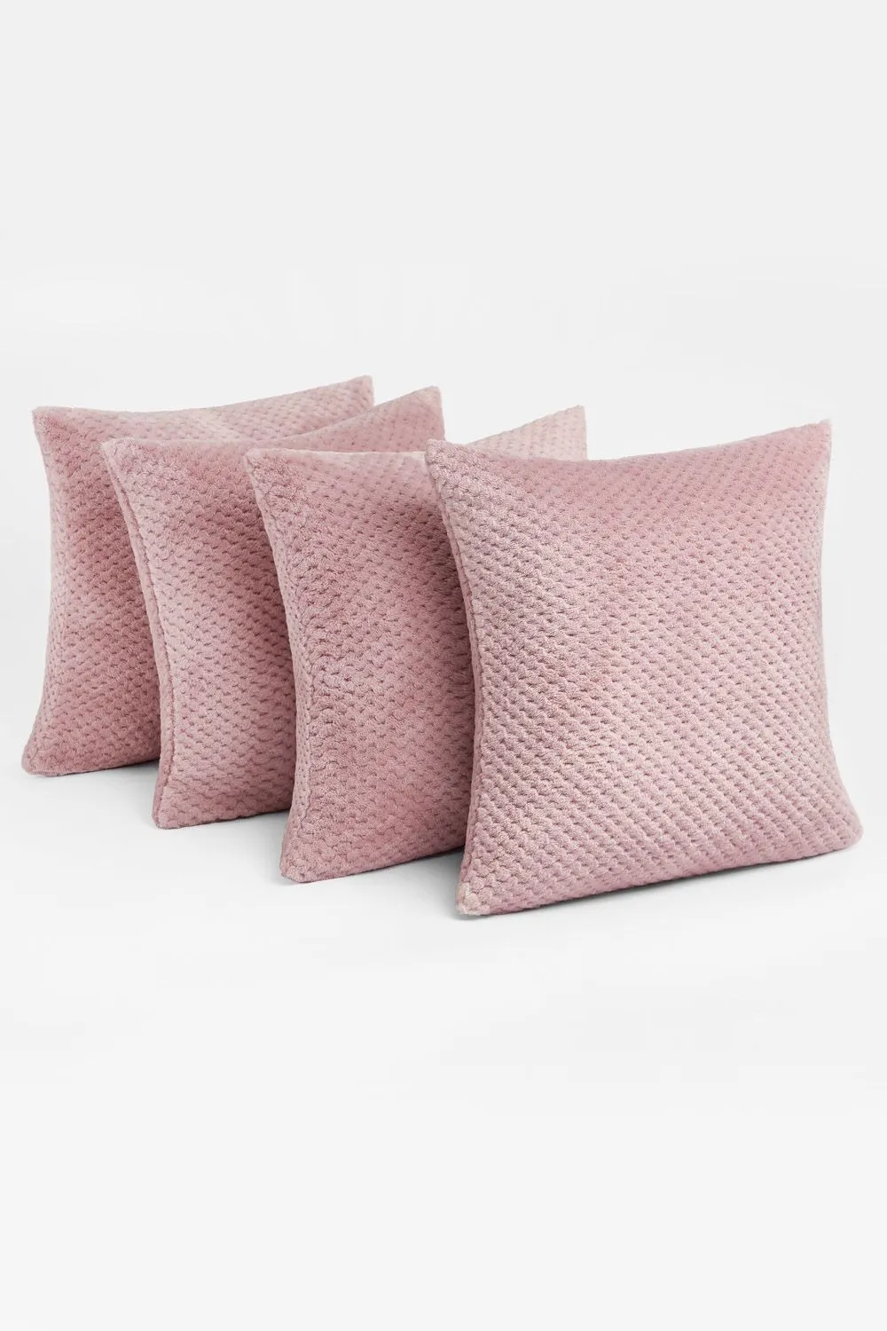 OHS 4 Pack of Waffle Fleece Square Cushion Covers in Light Pink