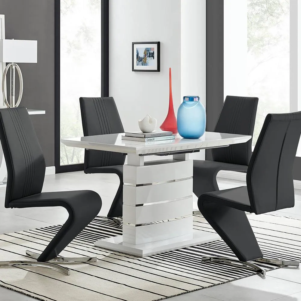 FurnitureboxUK Renato 120cm High Gloss Extending Table & 4 Black Willow Chairs