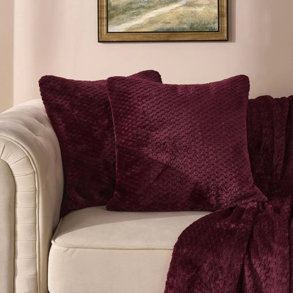 OHS 2 Pack of Waffle Fleece Square Cushion Covers in Wine