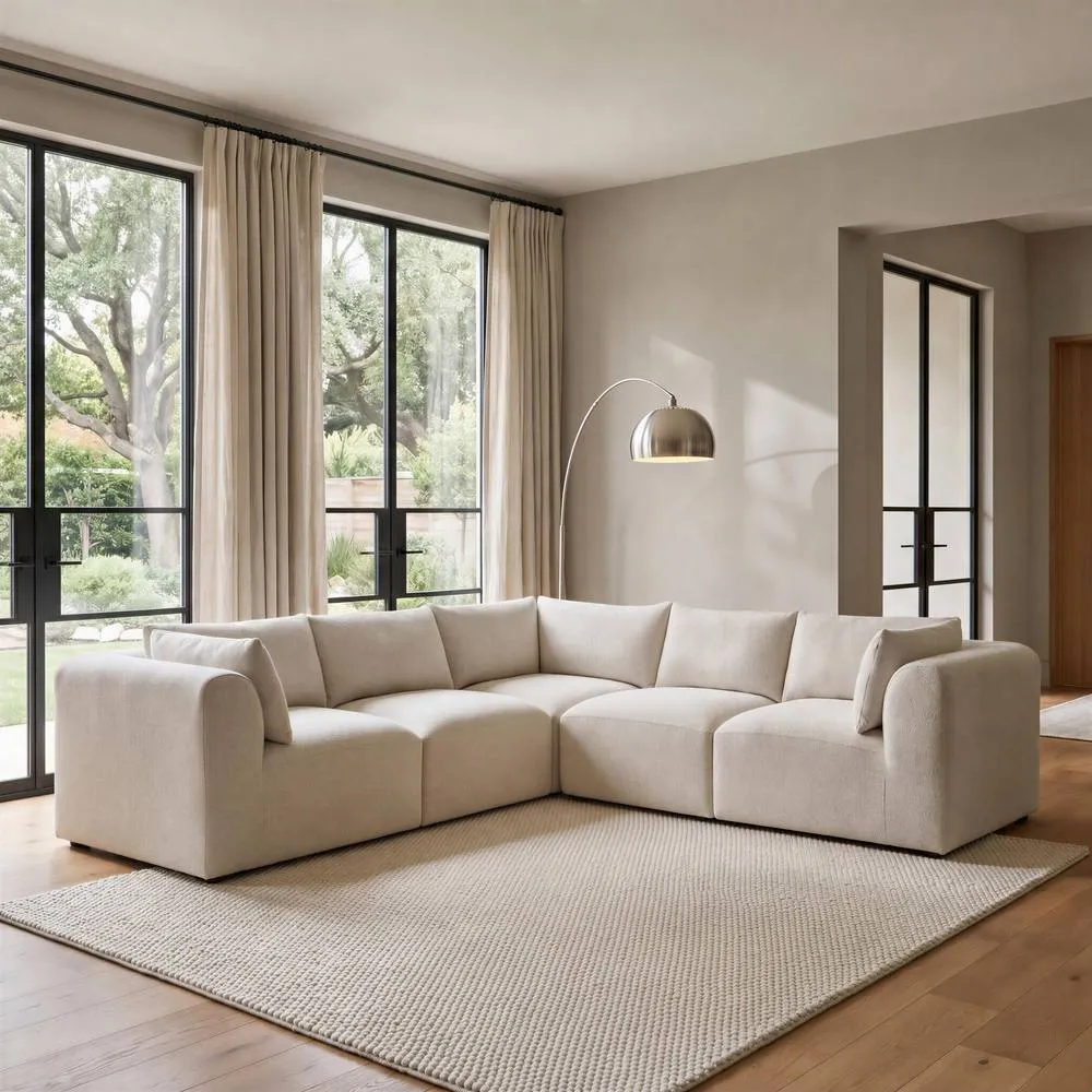 FurnitureboxUK Drift Boucle Fabric 4 Seater Modular Corner Sofa in Cream 1