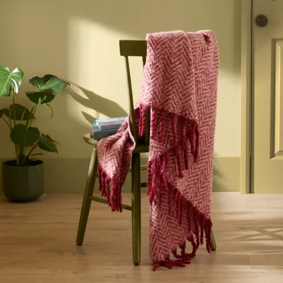 Furn Tweedie Brushed Herringbone Throw Pink/Burgundy 130 X 180Cm, Pink