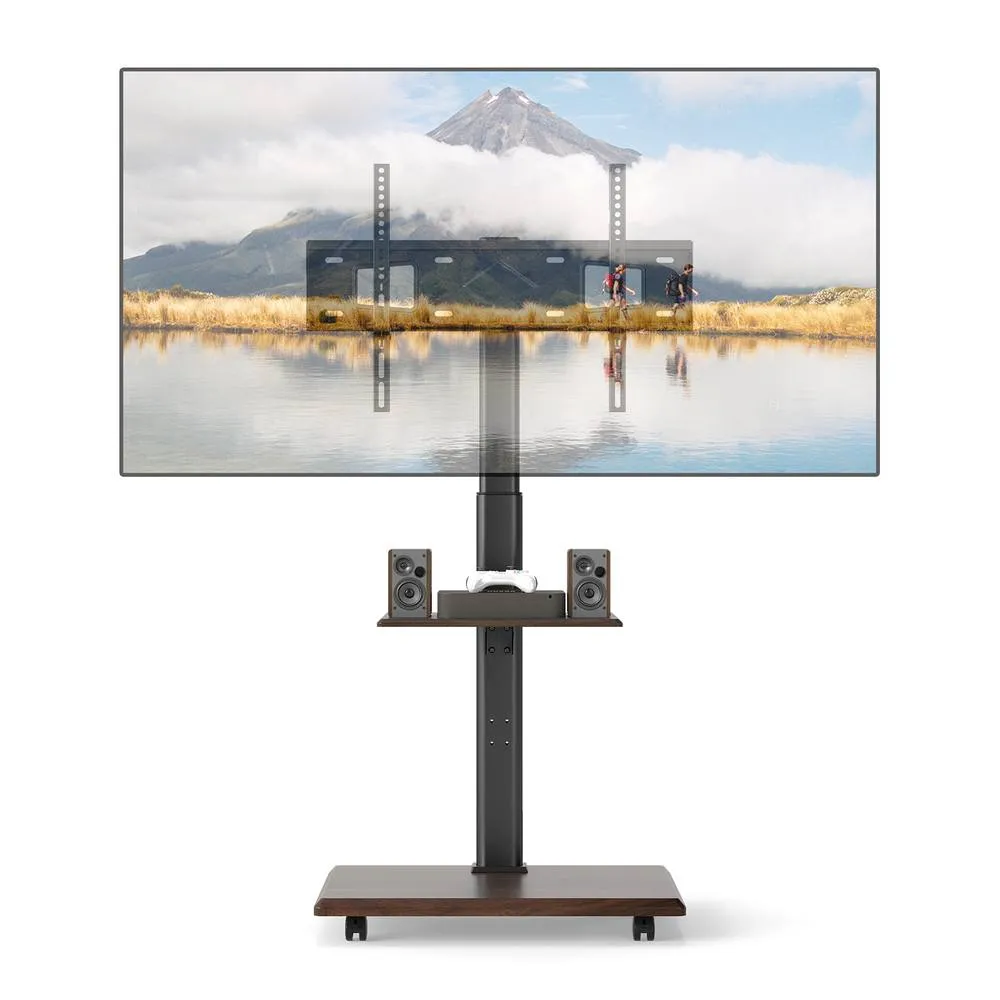 Costway Rolling TV Stand Mobile TV Cart for 32"-75" TVs W/Shelf&30° Tilt Mount in Black 4