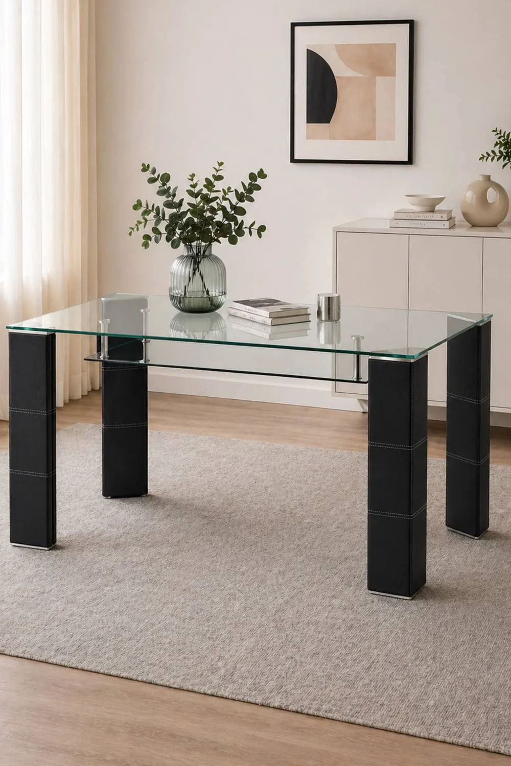 Julian Bowen Greenwich Rectangular Glass Top Dining Table in Black 2