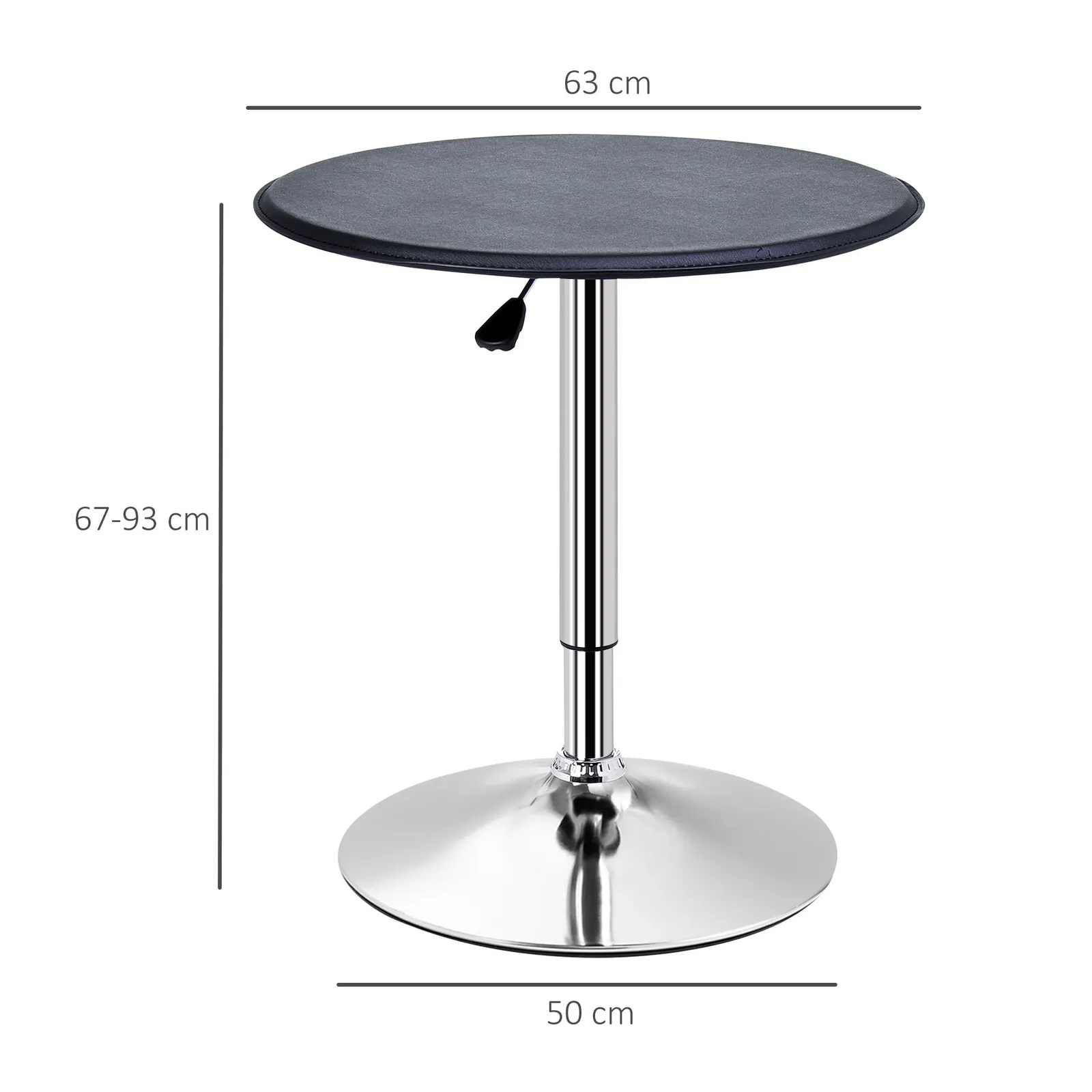 HOMCOM Adjustable Round Bistro Bar Table PU Leather Top Steel Base Bistro in Black 3
