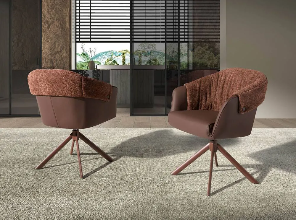 Angel Cerda Leatherette Swivel Dining Chair with Fabric Backrest in Brown 5