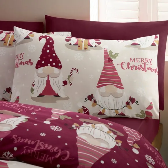 Catherine Lansfield Christmas Gnomes Polycotton Duvet Cover & Pillowcase Set 4