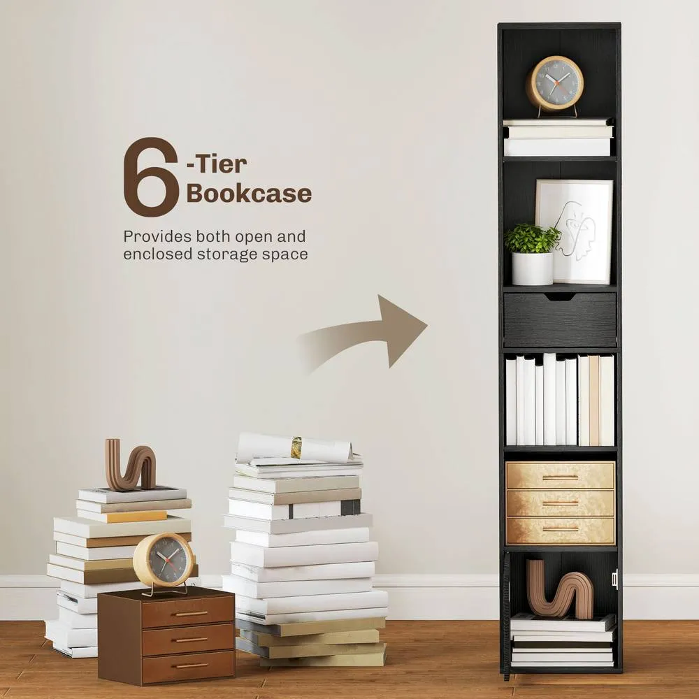 HOMCOM Narrow Bookshelf with Drawer, Tall Bookcase for Living Room in Black 4