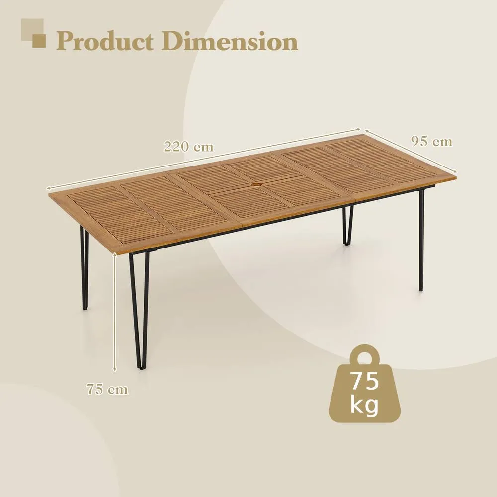 Costway 220 x 95cm Patio Dining Table Indoor & Outdoor Dining Table in Natural 2