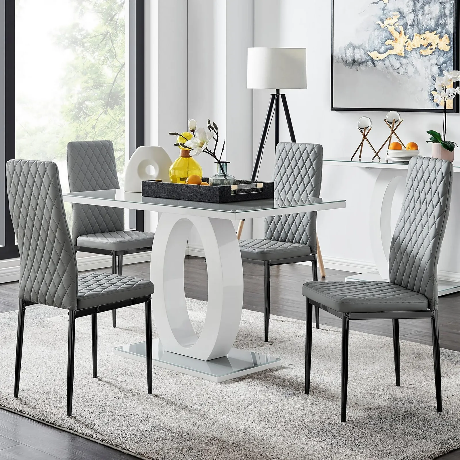 FurnitureboxUK Giovani 4 Grey Dining Table & 4 Milan Black Leg Chairs 1