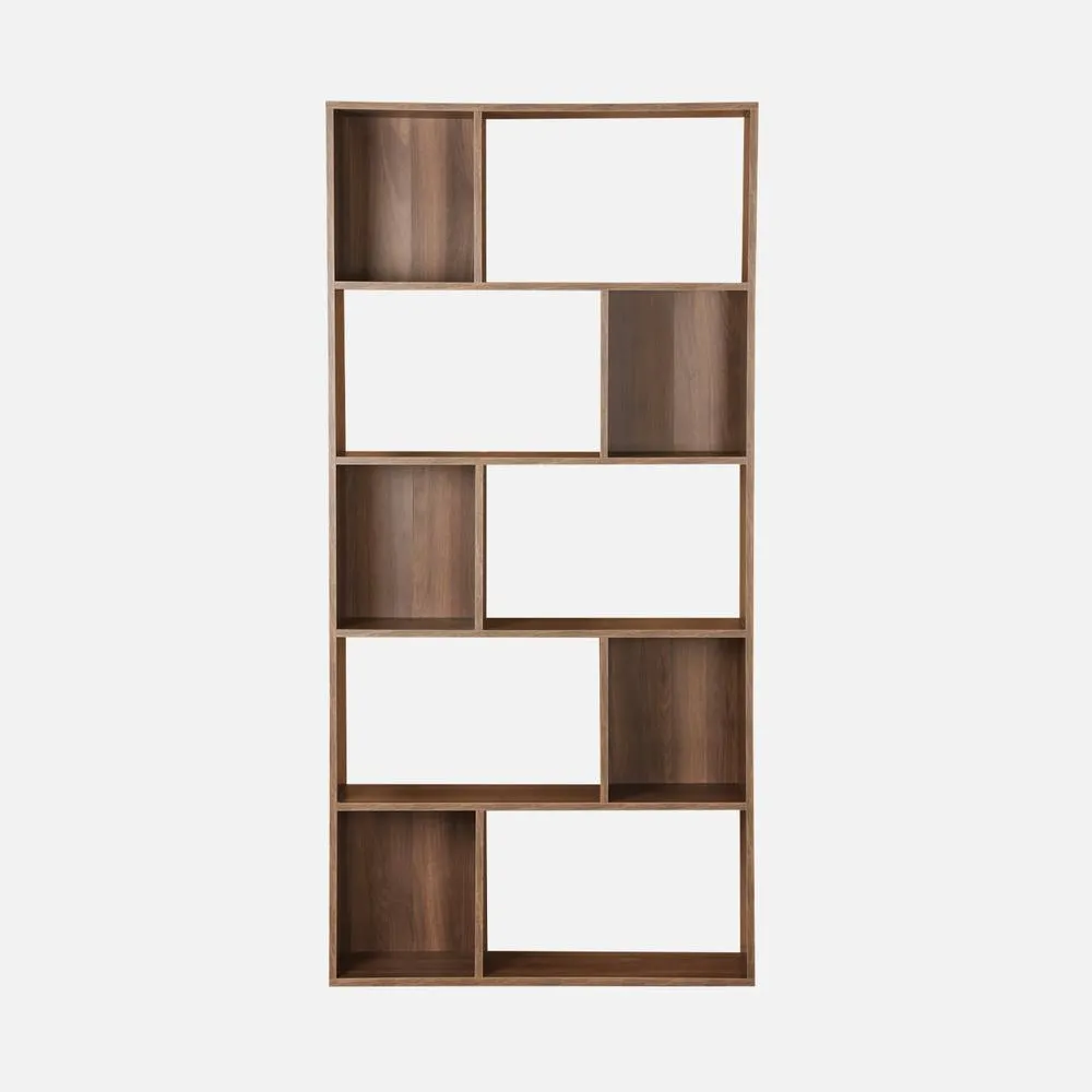 sweeek 5-shelf Bookcase With 10 Compartments in Dark Brown 2