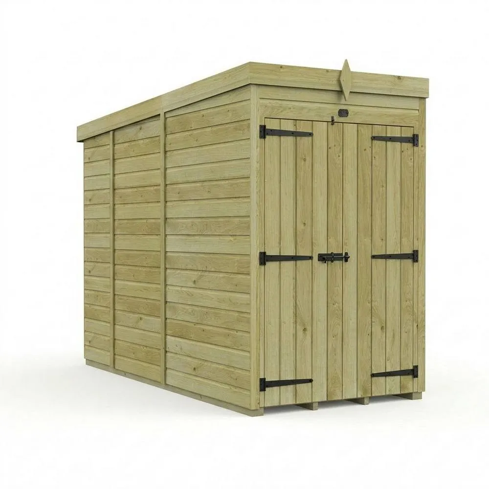 Buttercup Farm 4ft x 9ft Pent Garden Shed Double Door No Windows - Timber in Brown