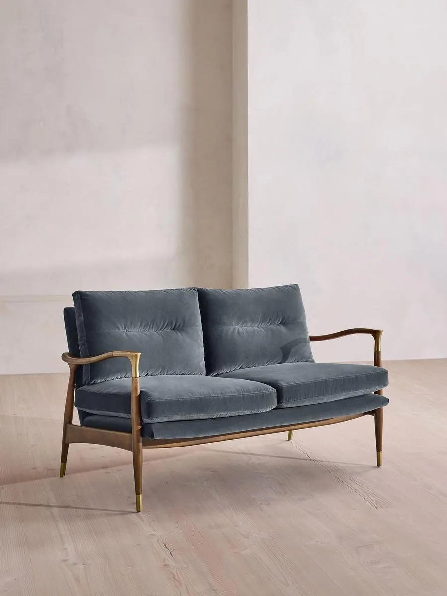 Theodore Two Seater Sofa, Velvet, Grey Blue