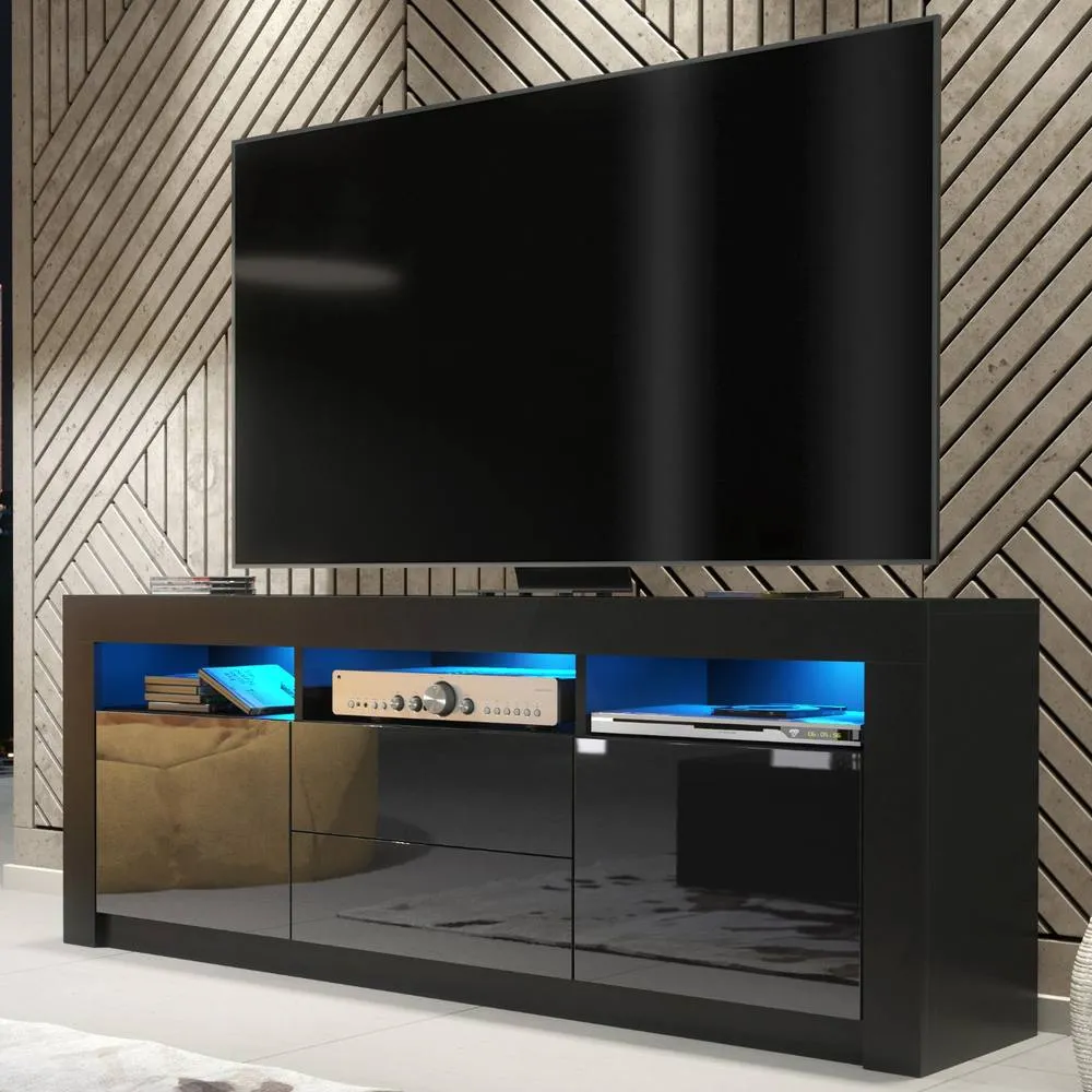 Creative Furniture Shine TV Unit 160cm - Black with Gloss Doors & LED Lights 5