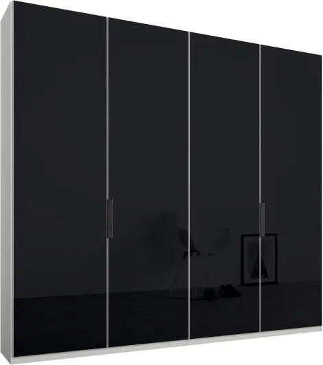 Caren 4 door 200cm Hinged Wardrobe, White Frame, Basalt Grey Glass Doors, Premium Interior