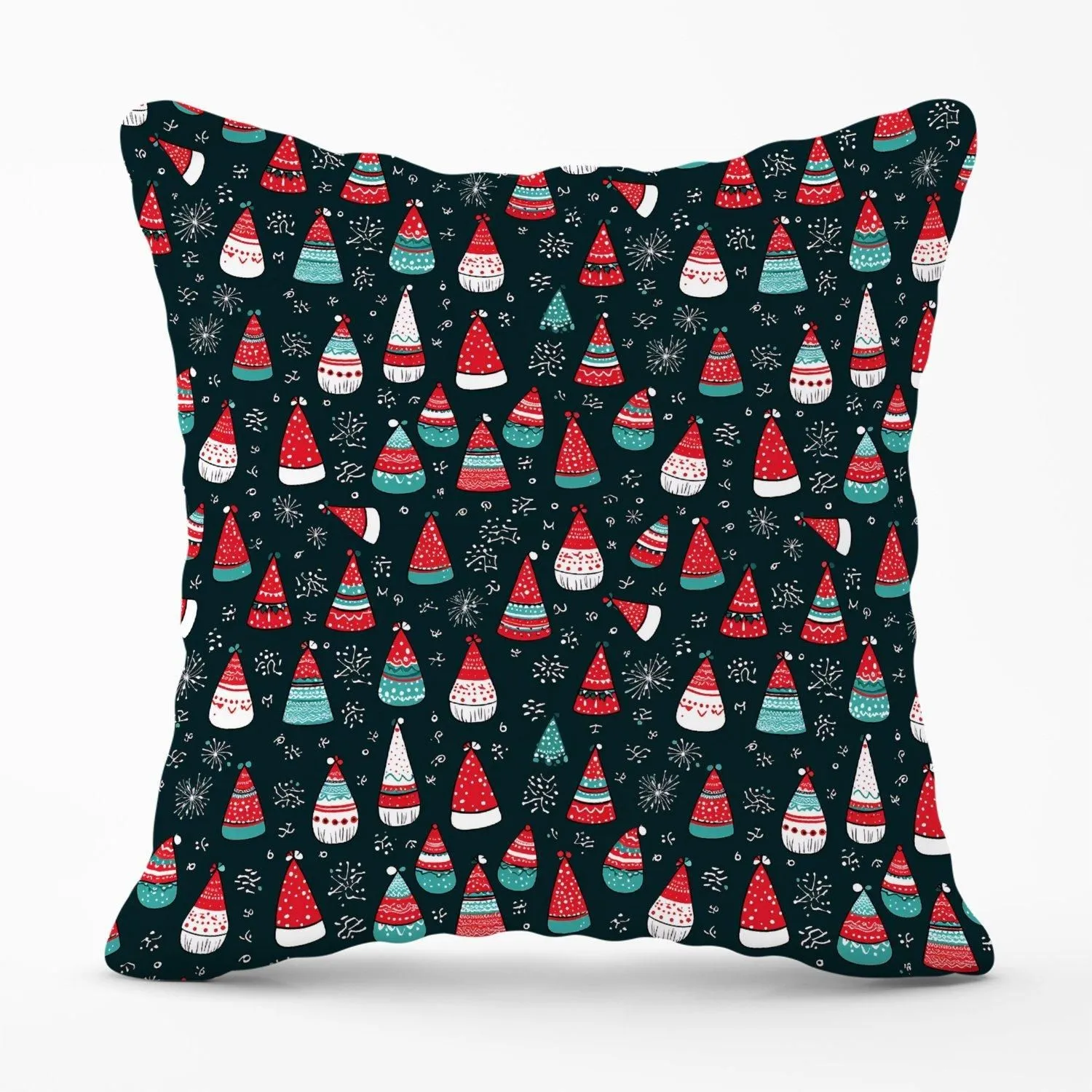 Warren Reed - Designer Hand Drawn Cheerful Santa Hats Outdoor Cushion in Red