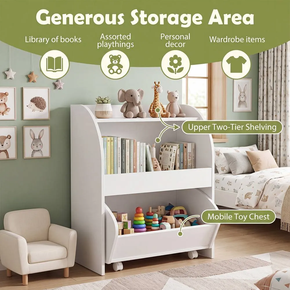 Costway Toy Storage Shelf Toy Organizer with 2 Open Shelves For Playroom in White 3