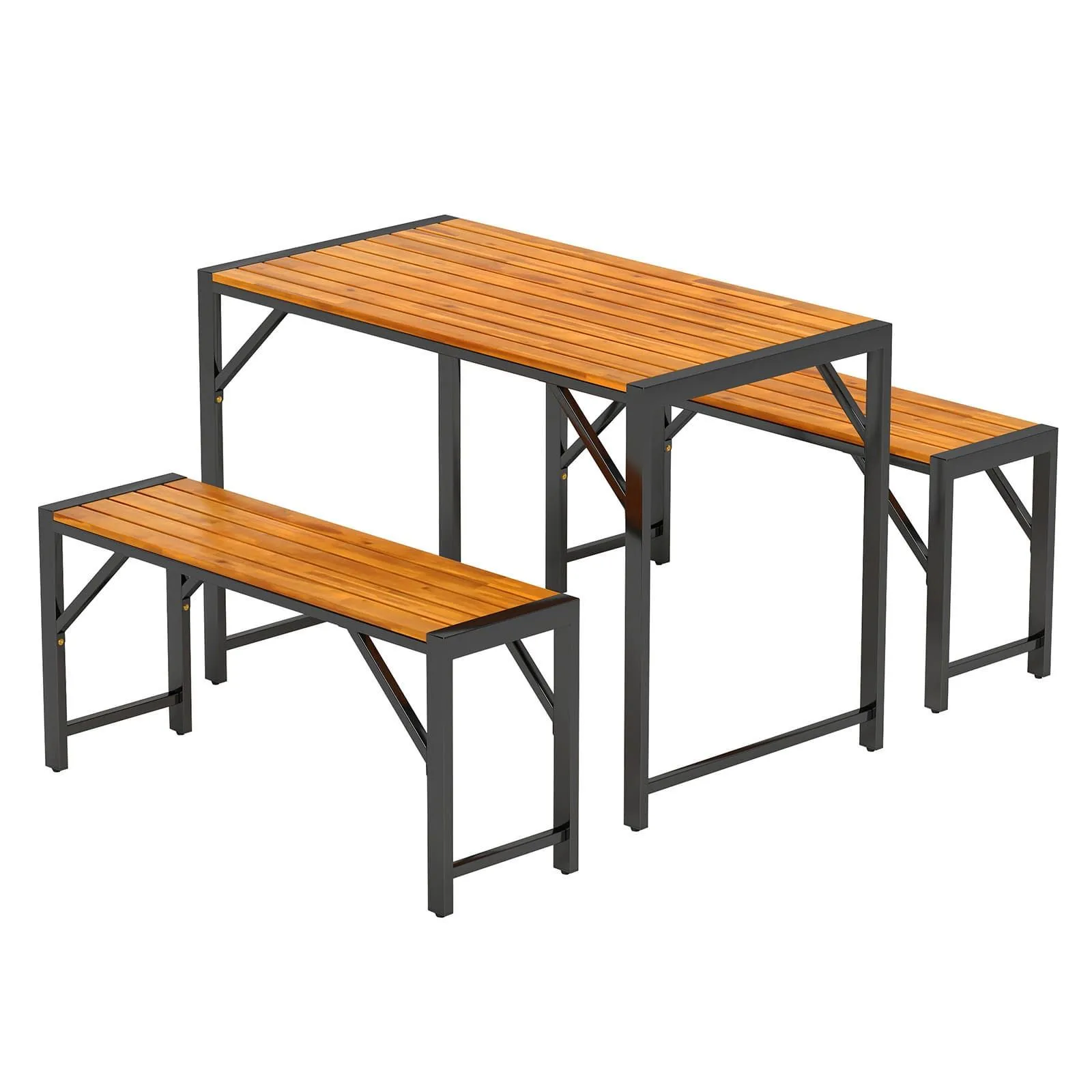 Costway 3-Pieces Patio Dining Set for 4 People Outdoor Picnic Table & 2 Benches in Natural 3