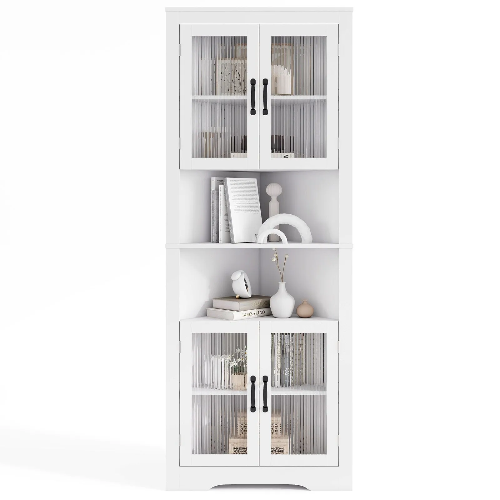 Costway Wooden 171cm Tall Corner Cabinet Corner Triangular Buffet Cabinet in White