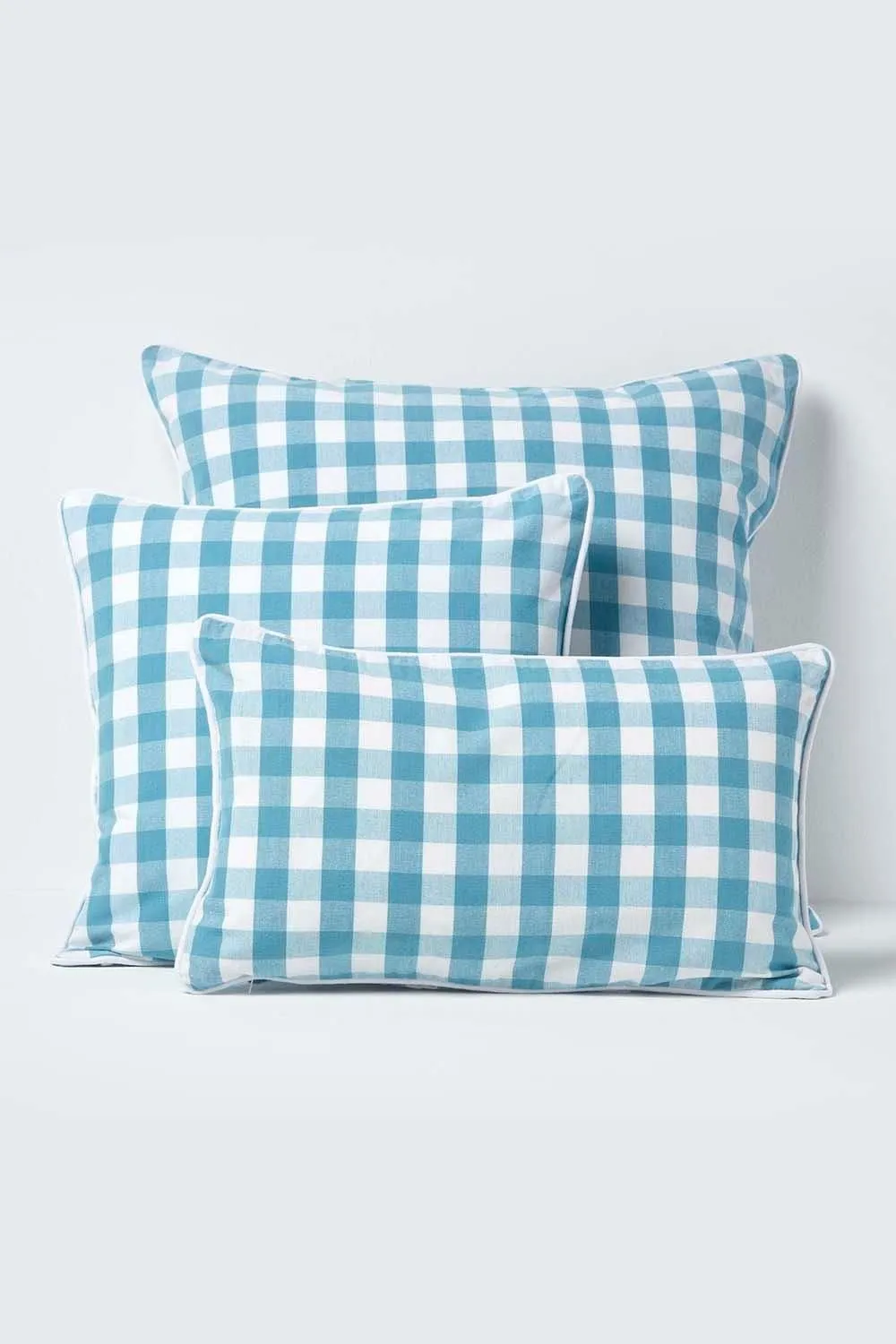 Homescapes Block Check Cotton Gingham Cushion Cover in Blue 5