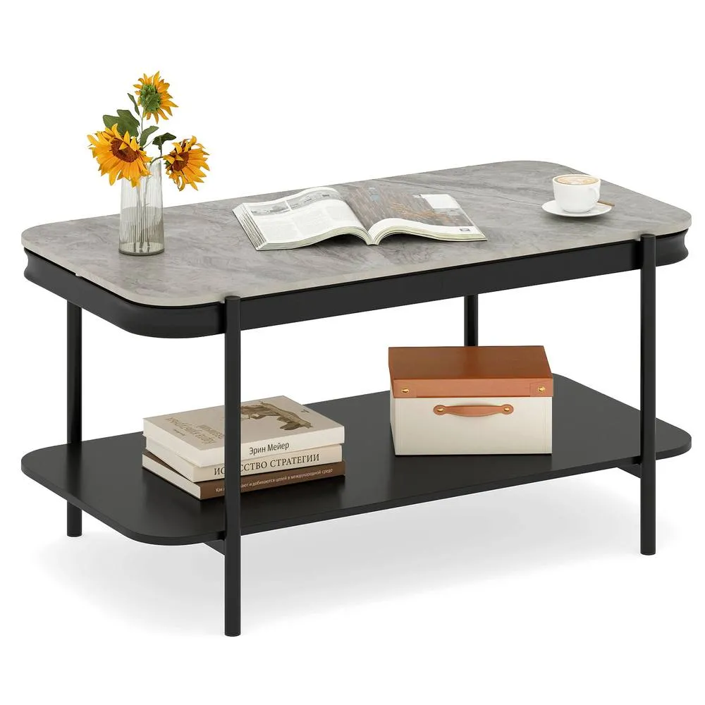Costway Modern Rectangular Coffee Table 2-Tier Center Table in Grey