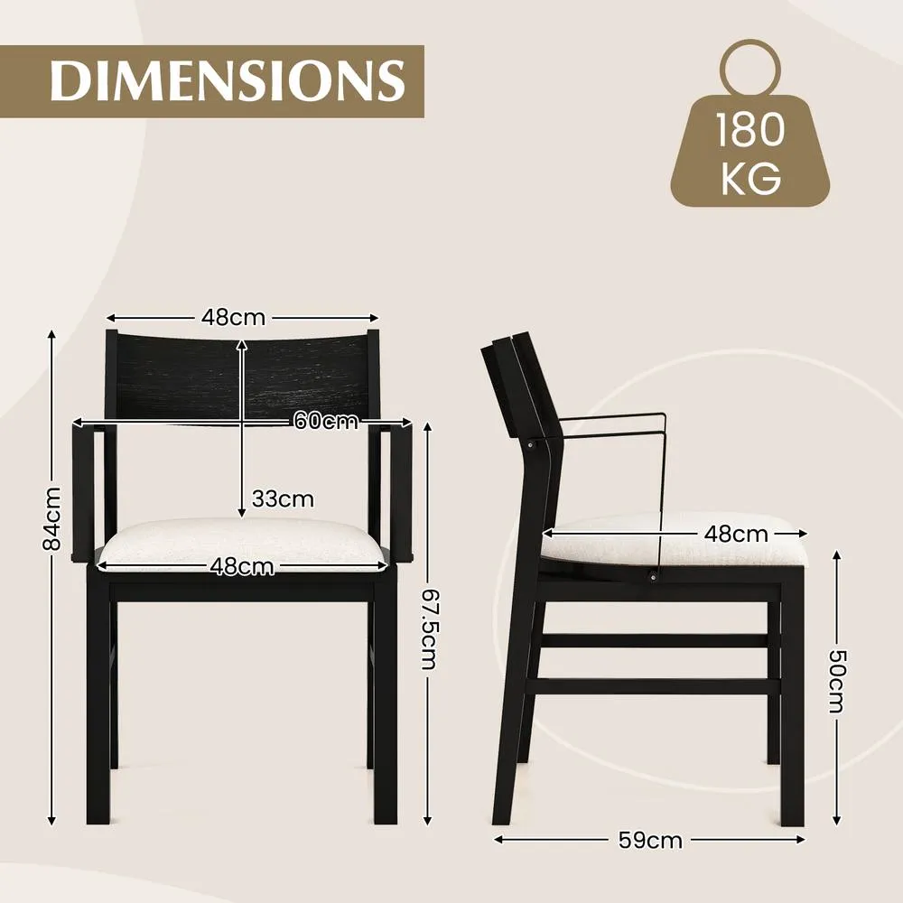 Costway Dining Chair w/ Arms Set of 2 w/ Contoured Backrest & Padded Seat in Black 2