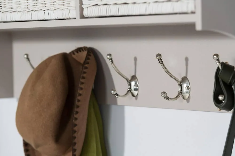 Statement Furniture Tetbury Large Hallway Coat Rack / Shelf with Wicker Storage Baskets in Taupe 5