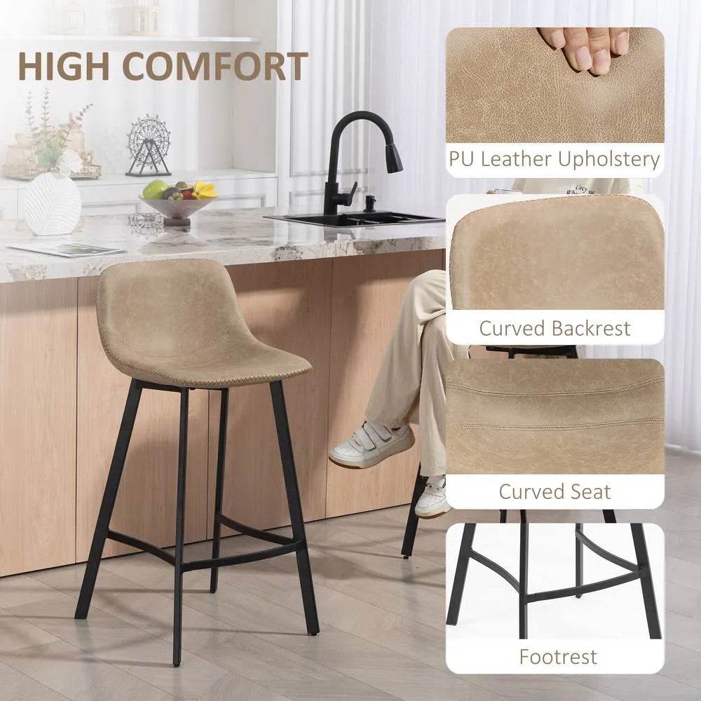 HOMCOM Bar Stools Set of 2, Bar Chairs with Back & Steel Legs in Light Brown 6